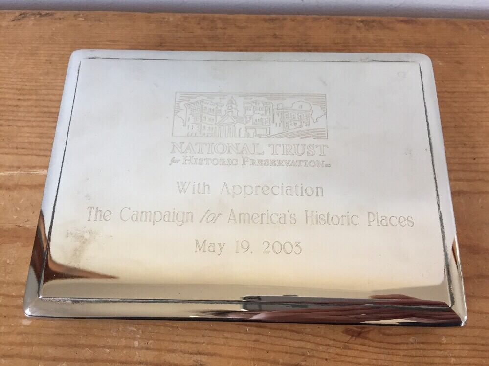 2003 National Trust Historic Preservation Campaign Engraved Chrome Metal Box